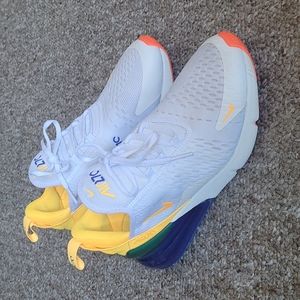 Nike Air Max 270 sneakers. White/pink/green/indigo/yellow. Women's size 9.0.